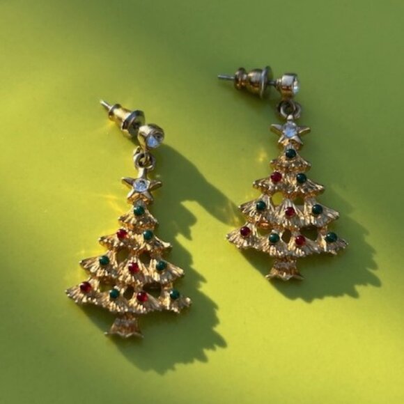 HOLIDAY🎄🎄EISENBERG ICE Gold Swarovski Crystal Dangle Tree EARRINGS - Picture 4 of 9